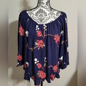 Liv Los Angeles 3X embroidered‎ floral top